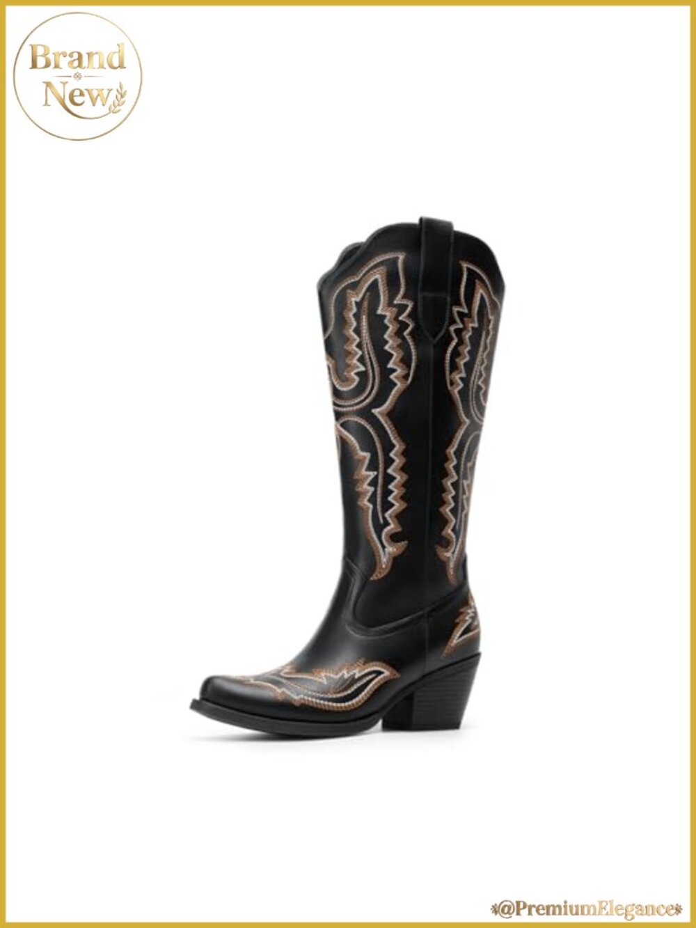 Faux Leather Knee High Western Cowboy Boots Square Toe Zip Up